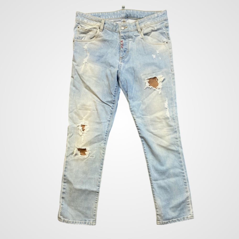 Malebolge VIII Distressed Jeans Women 48/US 12 Lt Blue Good‎ Ripped Patch Denim